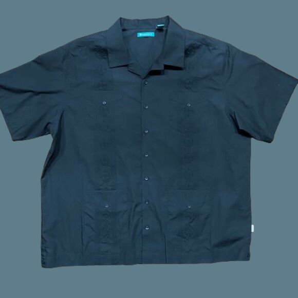 Cubavera Casual Quad Pocket Black Button Front Shirt Embroidered Men's Size 2XL - Picture 1 of 8